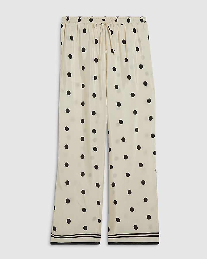 Cream Spot Print Wide Leg Trousers
