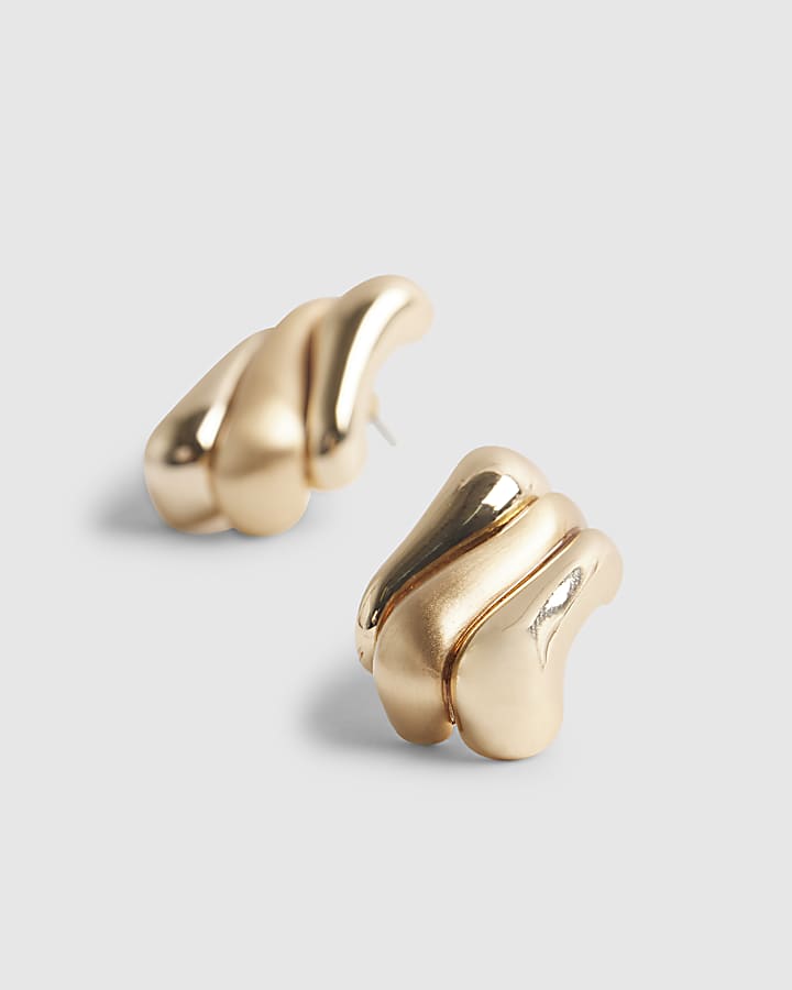 Gold Matte Swirl Stud Earrings