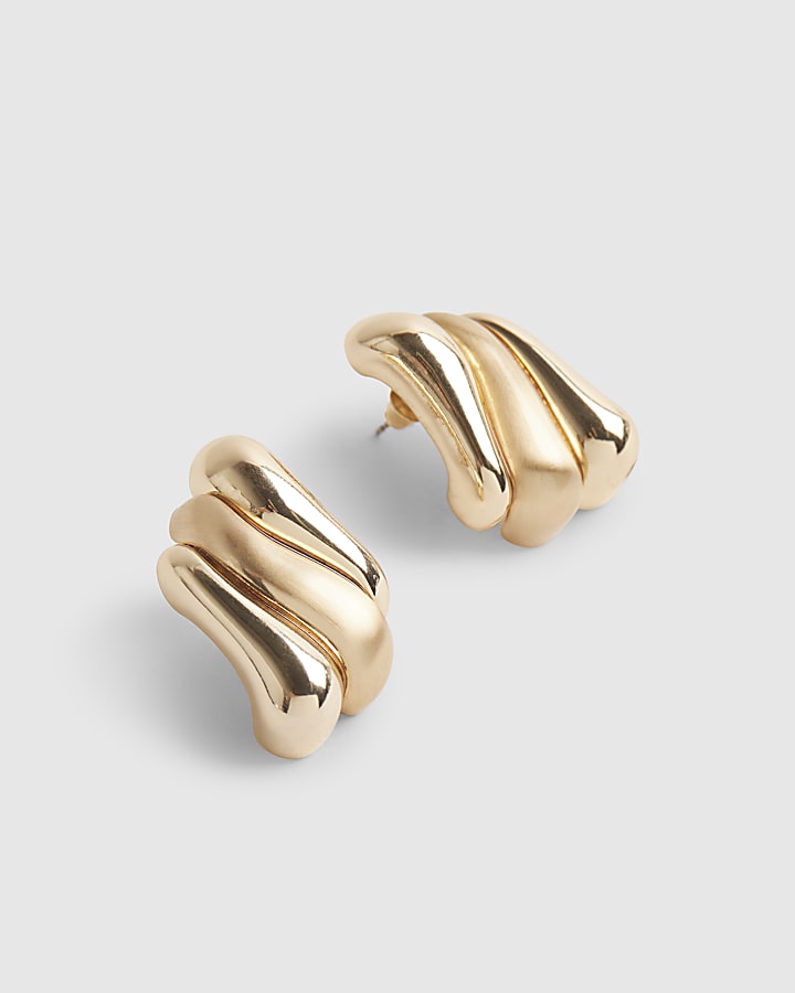 Gold Matte Swirl Stud Earrings