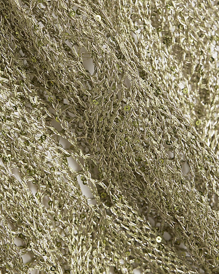 Khaki Metallic Knit Tunic Beach Dress