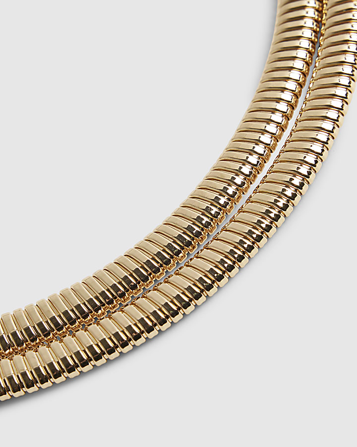 Gold Double Snake Chain Necklace