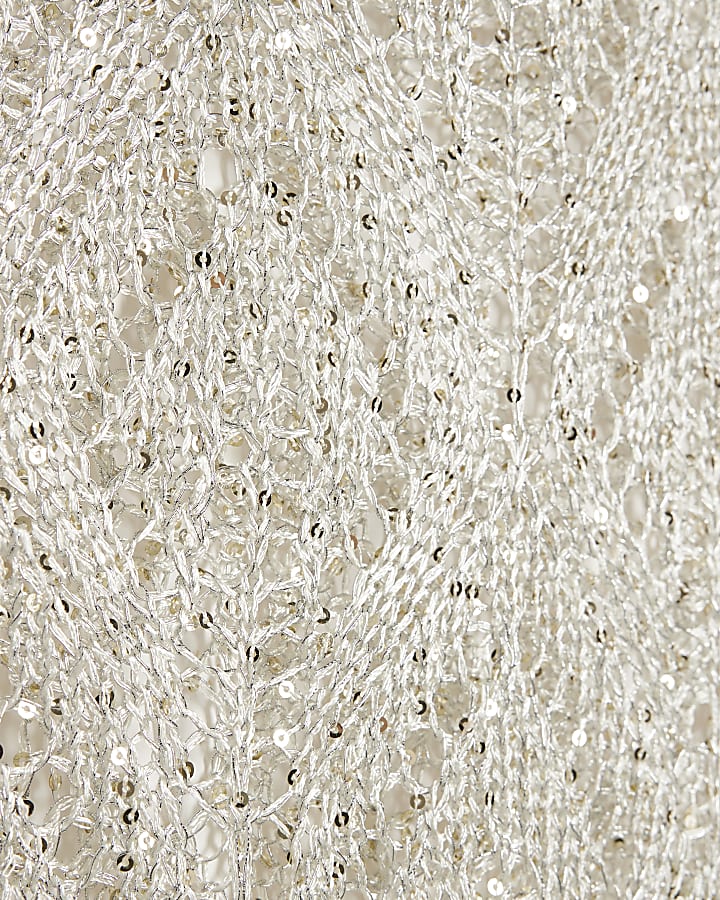 White Metallic Knit Tunic Beach Dress