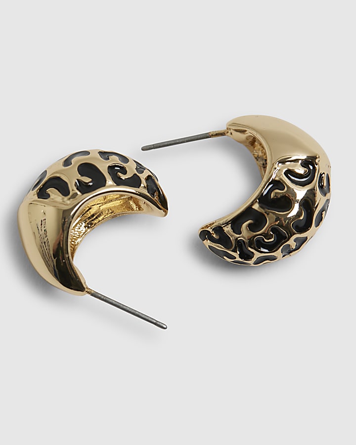 Gold Half Leopard Print Domed Stud Earrings