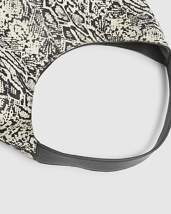 Beige Snake Pony Hair Leather Shoulder Bag