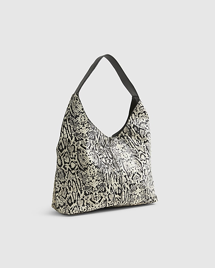 Beige Snake Pony Hair Leather Shoulder Bag