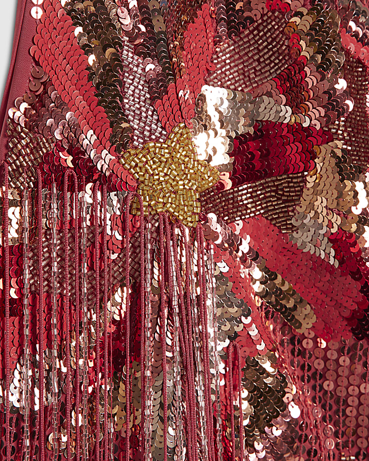 Pink Sequin Tassel Mini Dress