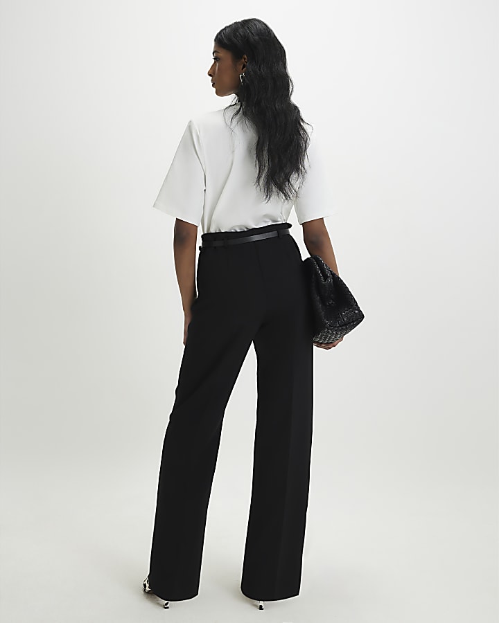 Black Belted Straight Leg Trousers
