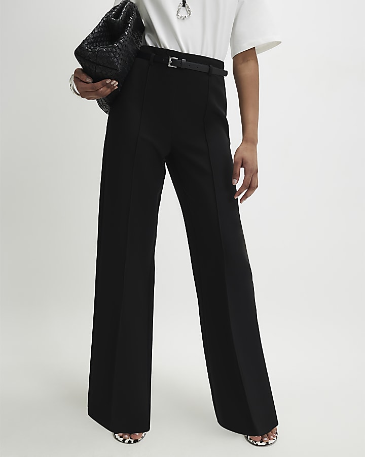 Black Belted Straight Leg Trousers