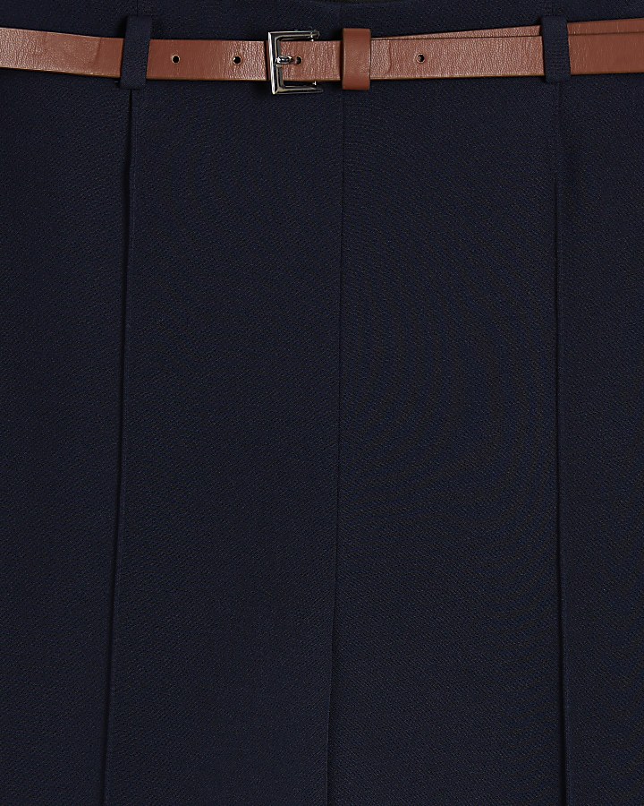 Navy Belted Straight Leg Trousers