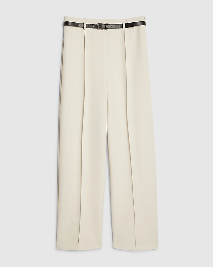 White Belted Straight Leg Trousers