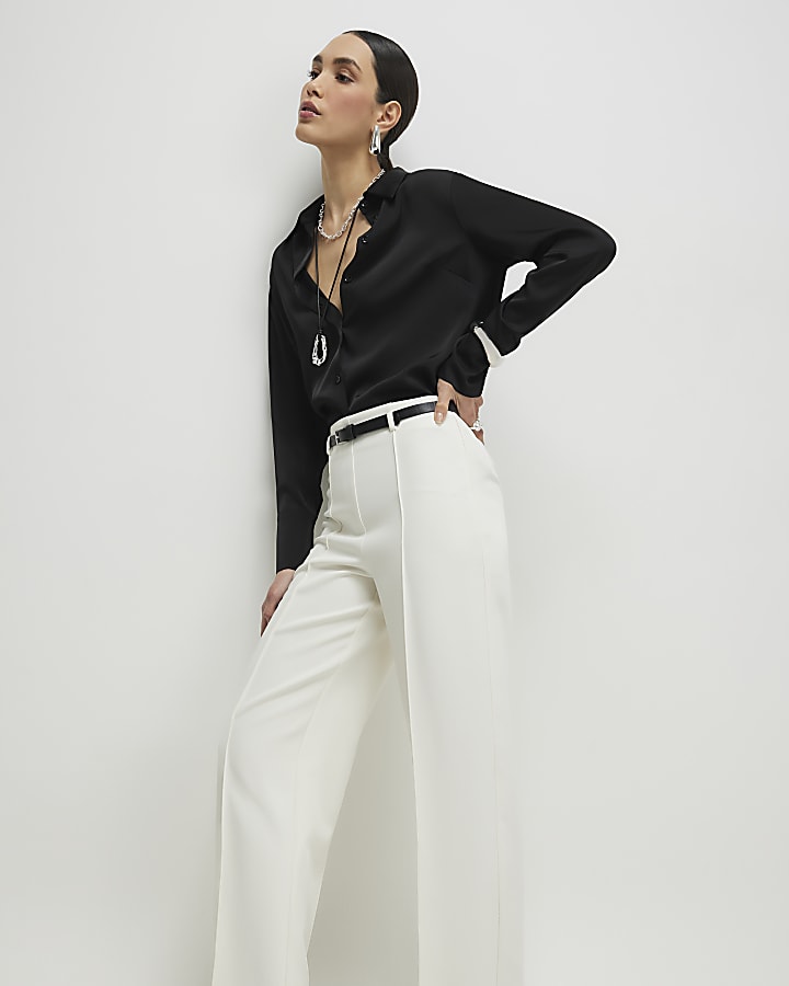 White Belted Straight Leg Trousers