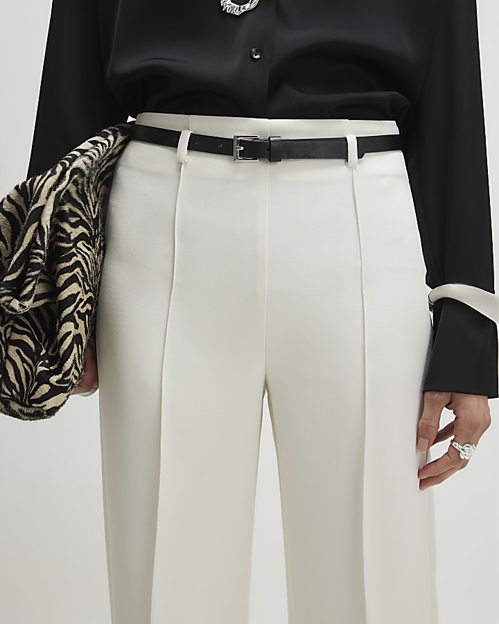 White Belted Straight Leg Trousers