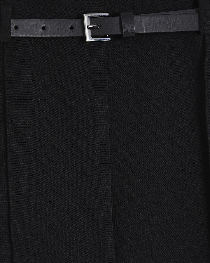 Black Belted Pin Tuck Shorts