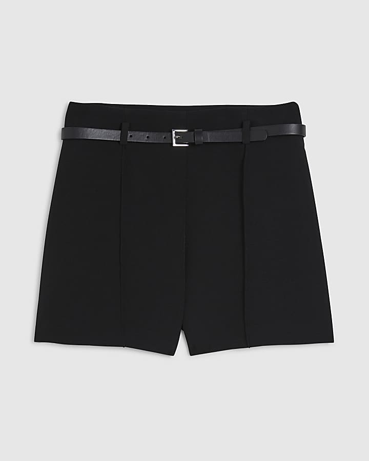 Black Belted Pin Tuck Shorts