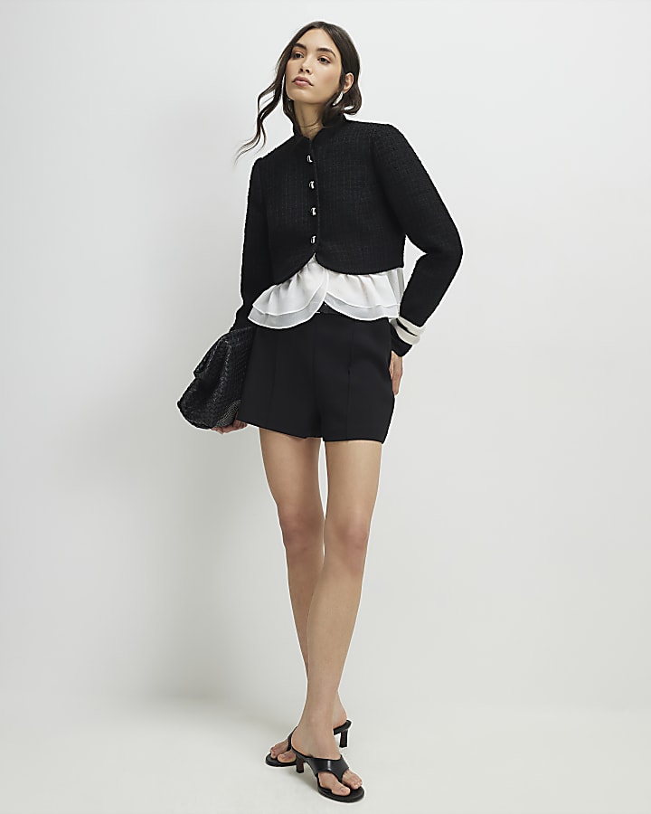 Black Belted Pin Tuck Shorts