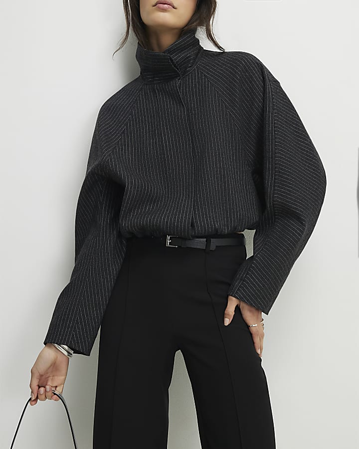Black Belted Cropped Wide Leg Trousers
