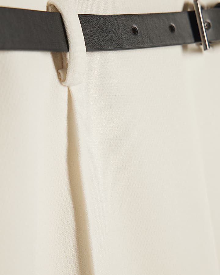 Cream Belted Cropped Wide Leg Trousers