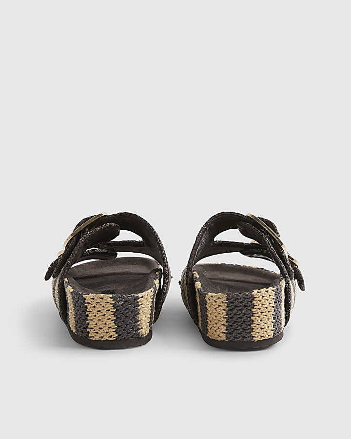 Brown Stripe Raffia Footbed Sandals