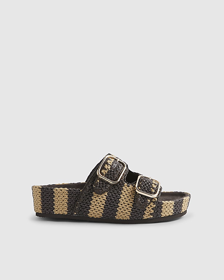 Brown Stripe Raffia Footbed Sandals