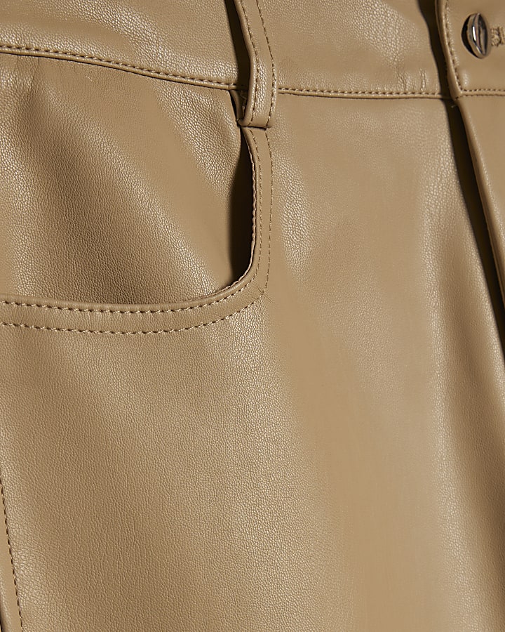 Beige Faux Leather Barrel Leg Trousers