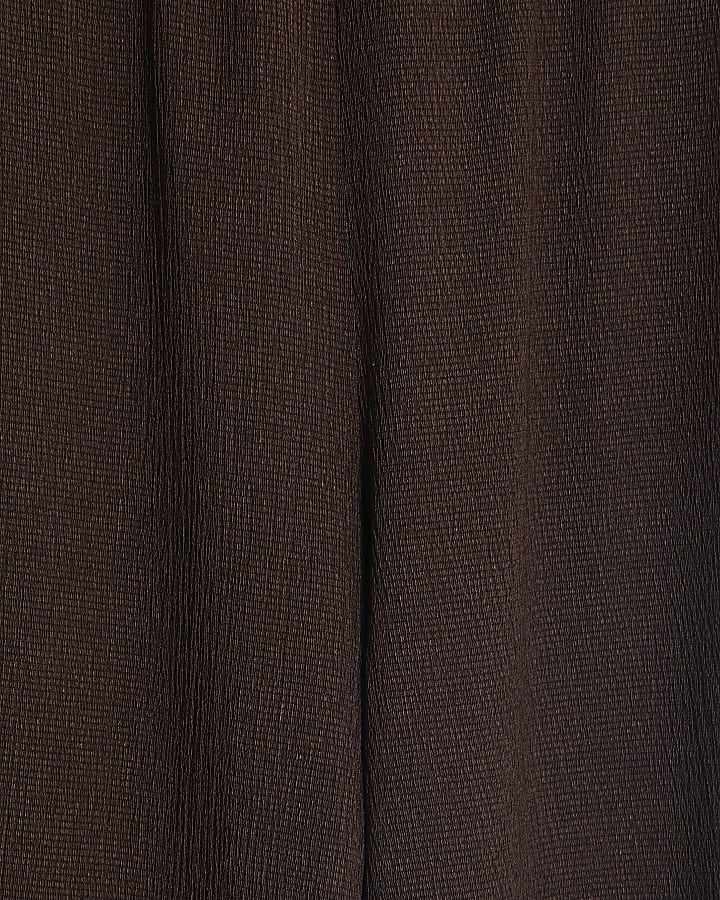 Brown Textured Wide Leg Trousers