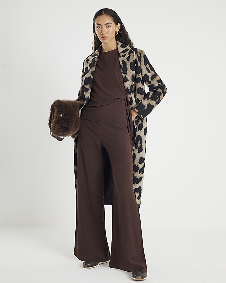 Brown Textured Tie Front T-shirt