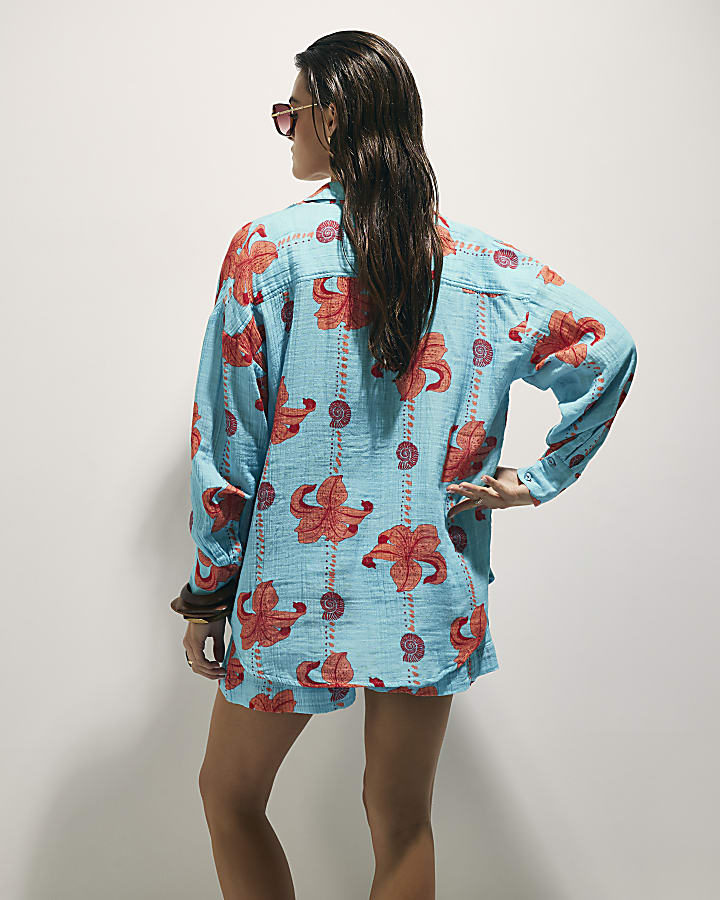 Blue Palm Print Shirt