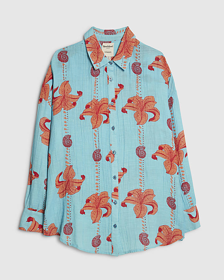 Blue Palm Print Shirt