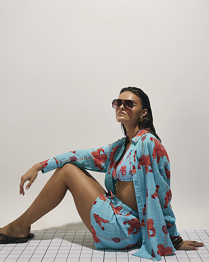 Blue Palm Print Shirt