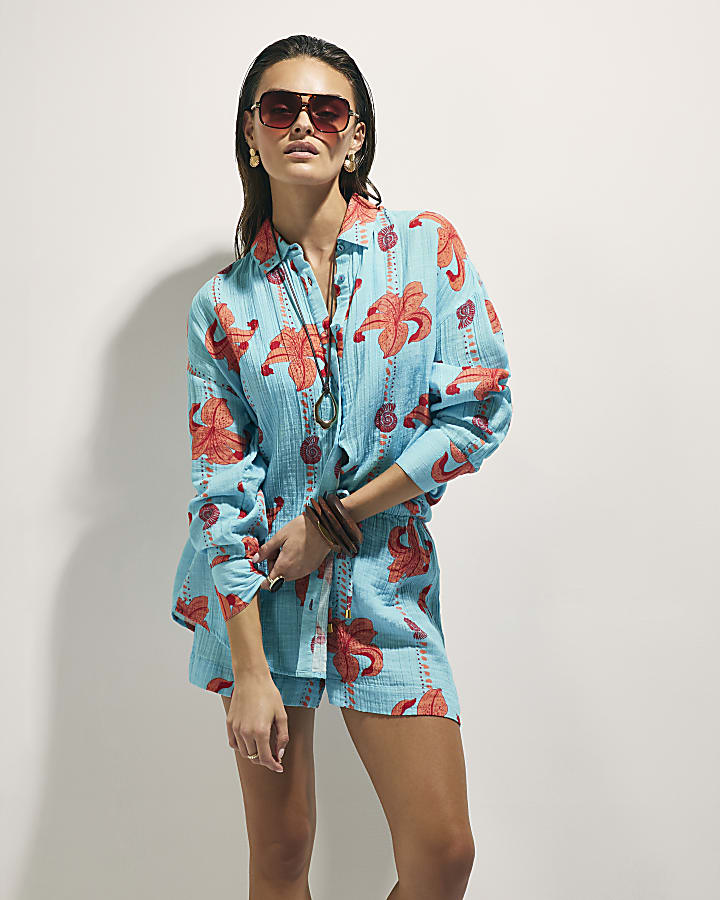 Blue Palm Print Shirt
