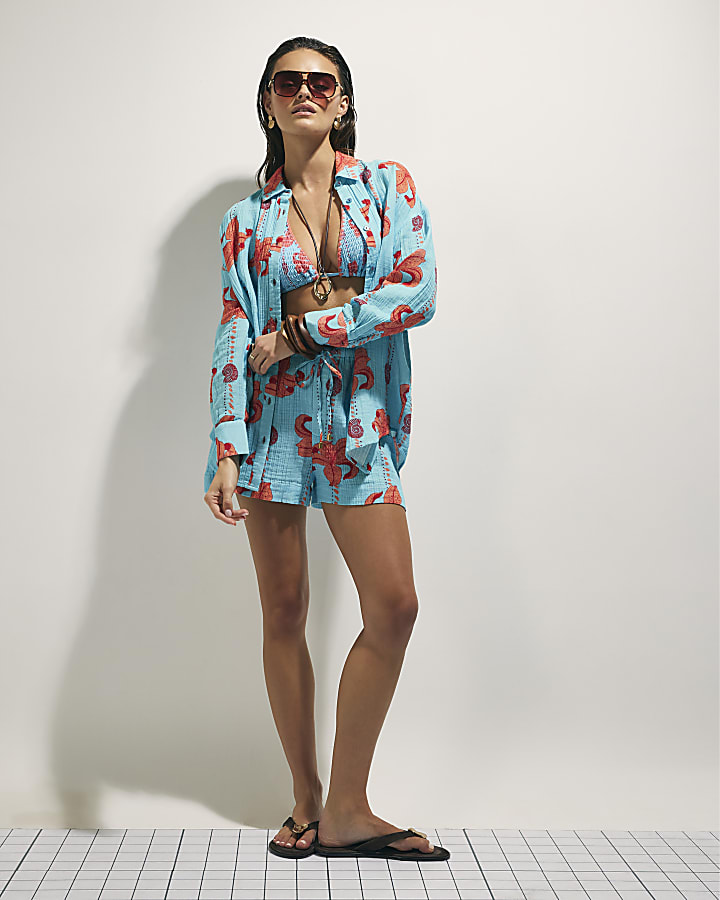 Blue Palm Print Shirt