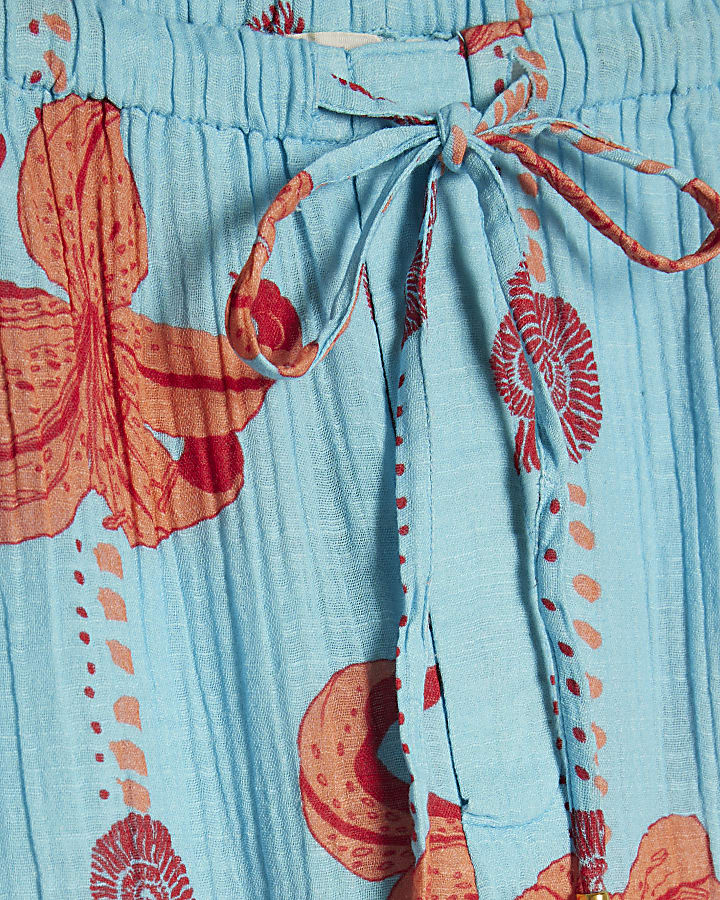 Blue Palm Print Beach Shorts