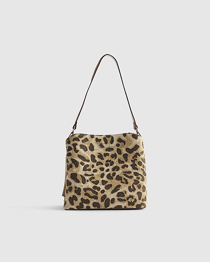 Beige Leopard Jacquard Bucket Bag