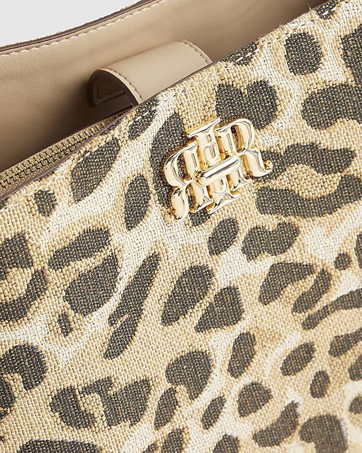 Beige Leopard Jacquard Bucket Bag