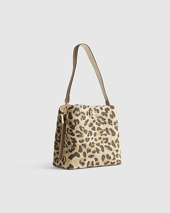 Beige Leopard Jacquard Bucket Bag