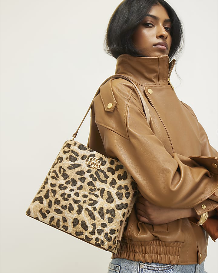 Beige Leopard Jacquard Bucket Bag
