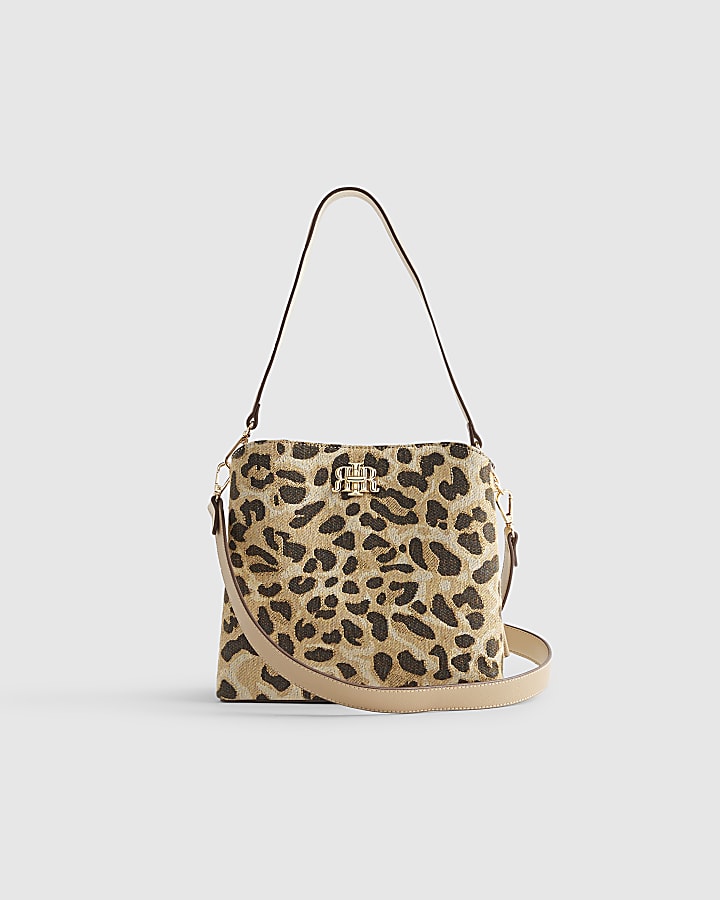 Beige Leopard Jacquard Bucket Bag