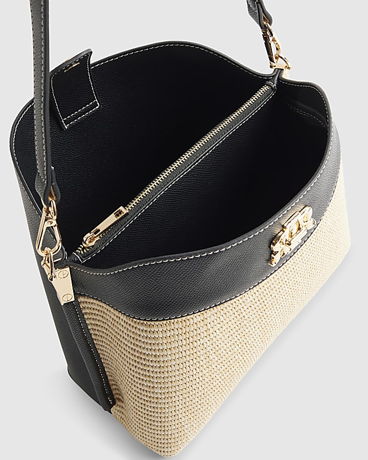 Beige Raffia Bucket Bag