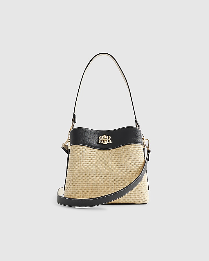 Beige Raffia Bucket Bag