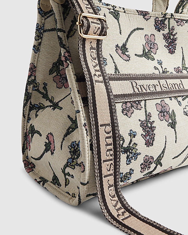 Cream Floral Jacquard Tote Bag