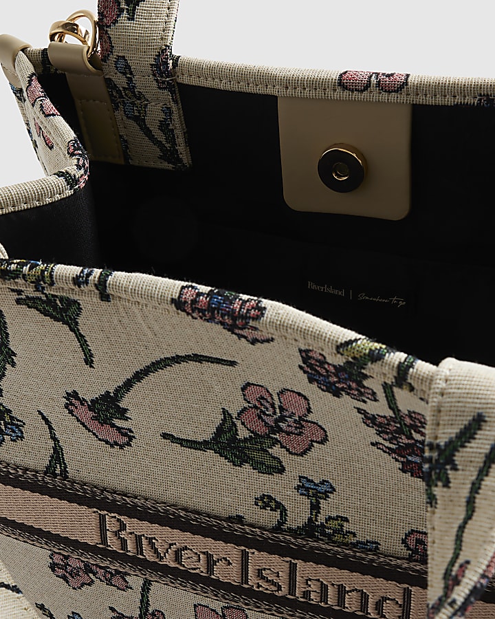 Cream Floral Jacquard Tote Bag