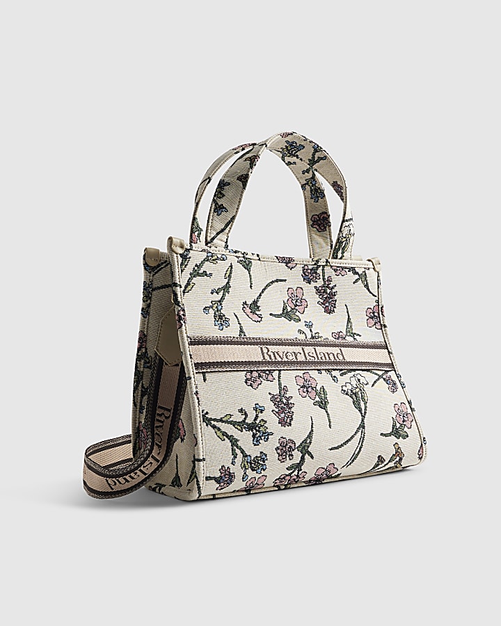Cream Floral Jacquard Tote Bag