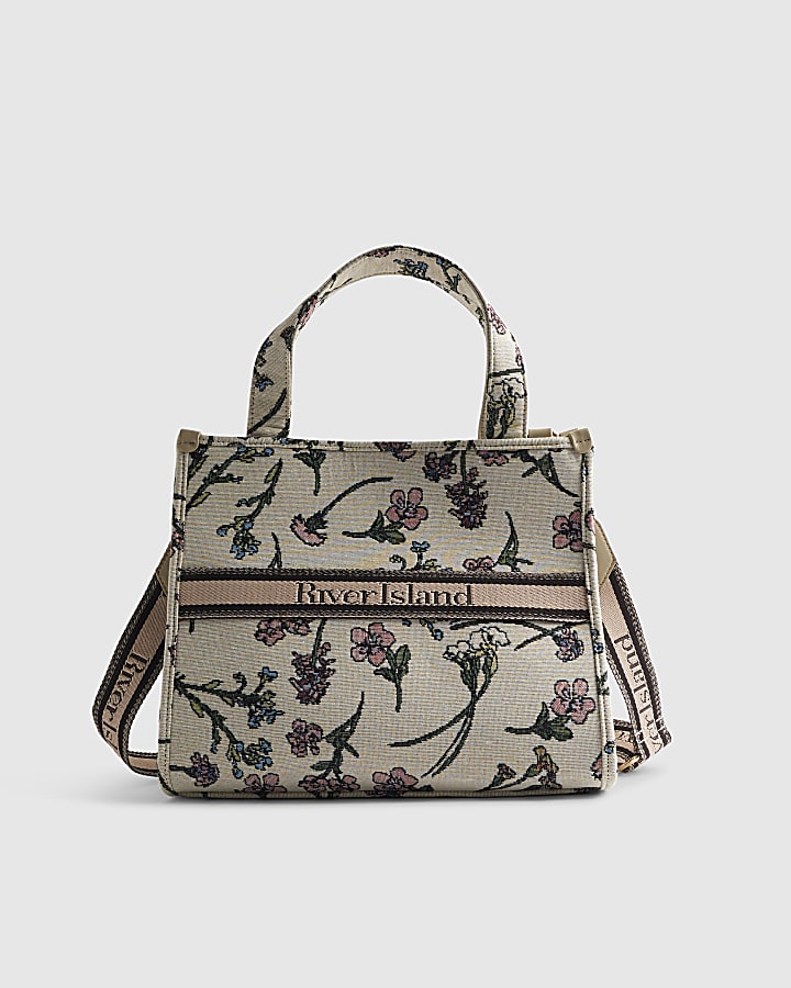 Cream Floral Jacquard Tote Bag