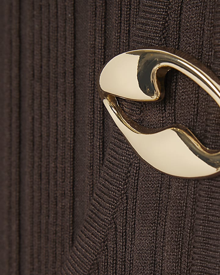 Brown Knitted Gold Detail Vest Top