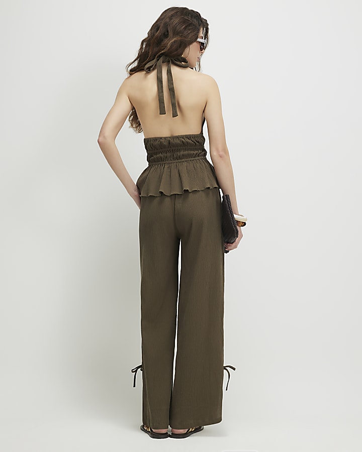 Green Halter Neck Top And Trousers Set
