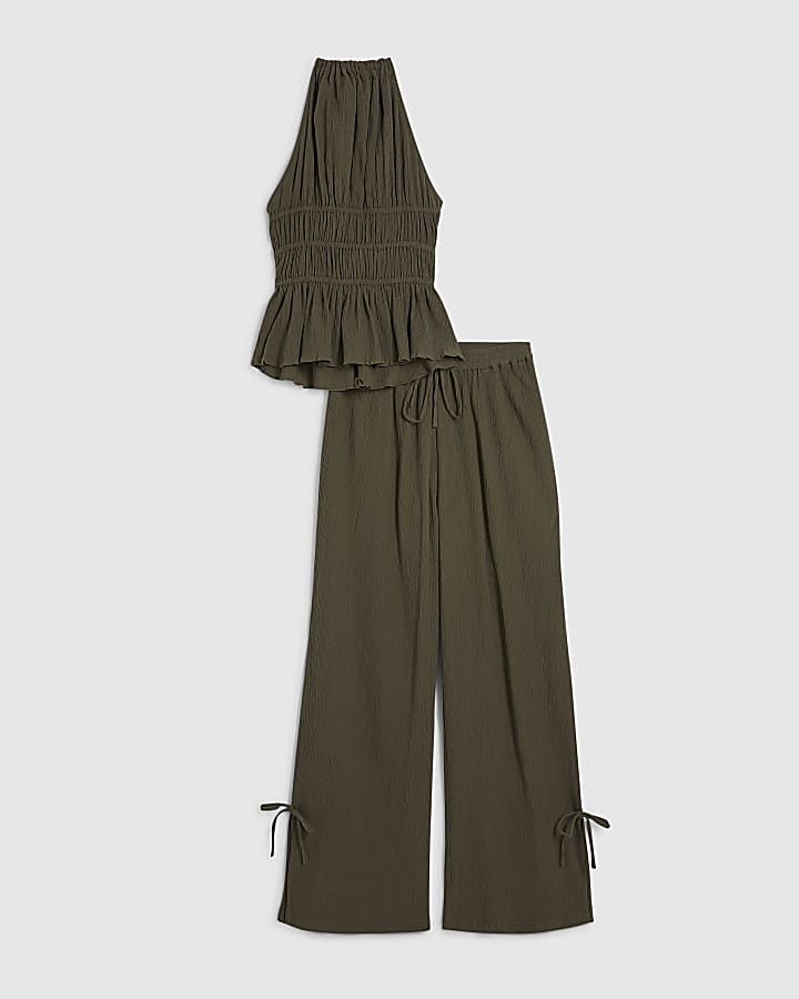 Green Halter Neck Top And Trousers Lounge Set