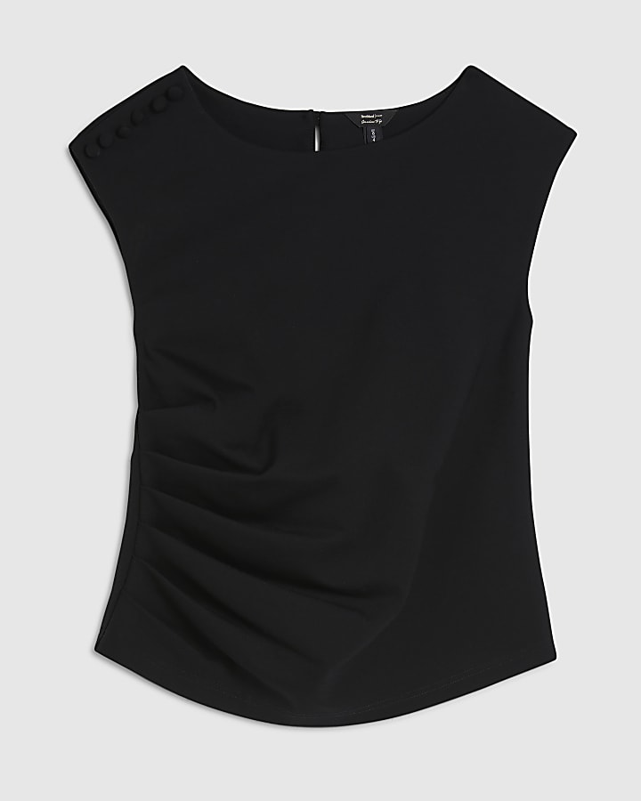 Black Ponte Sleeveless Button Detail Top