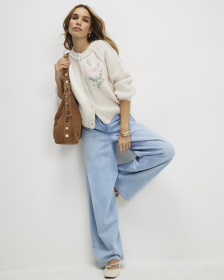 Cream Floral Embroided Cardigan