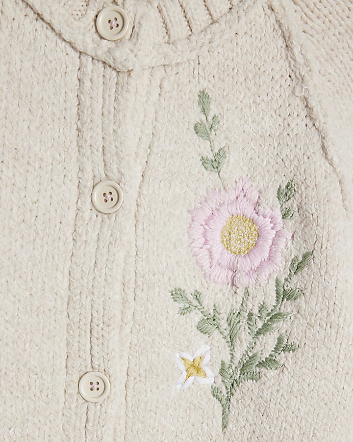 Cream Floral Embroided Cardigan