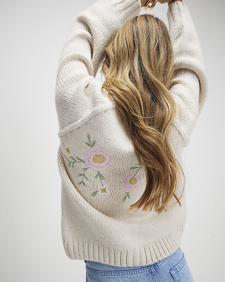 Cream Floral Embroided Cardigan